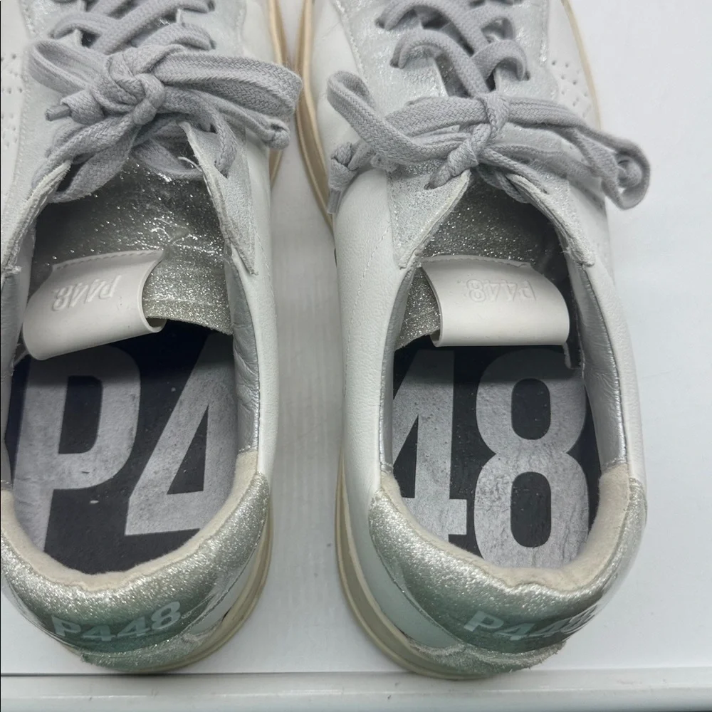 P448‎ Women's John Embellished Low-Top Sneakers Silver Sparkle Size 40 - Picture 8 of 16